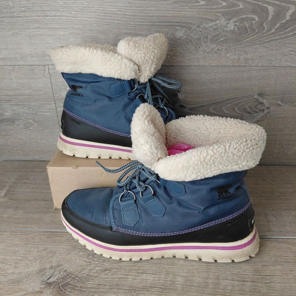 Sorel Cozy Carnival Winter Snow Rain Boots Womens 9.5 Blue Waterproof Lace Up